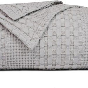 Luxury Cotton Waffle Weave Blanket Queen Gray